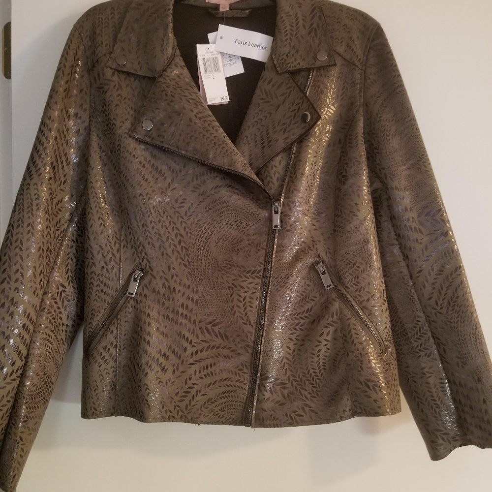 Philosophy Faux Leather Jacket Sz L Green Leaf